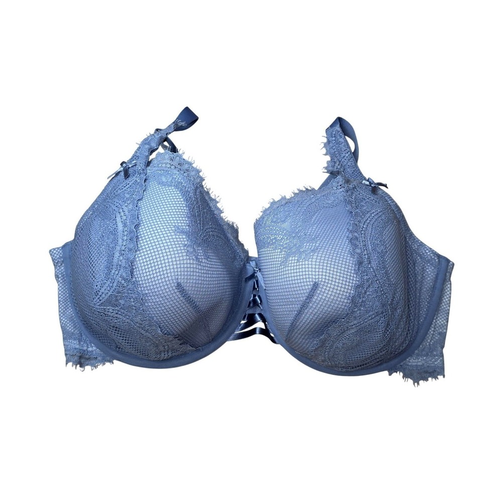 Cacique Bra Womens 44DDD Blue Lace Lightly Lined Balconette Underwire Plus Size‎